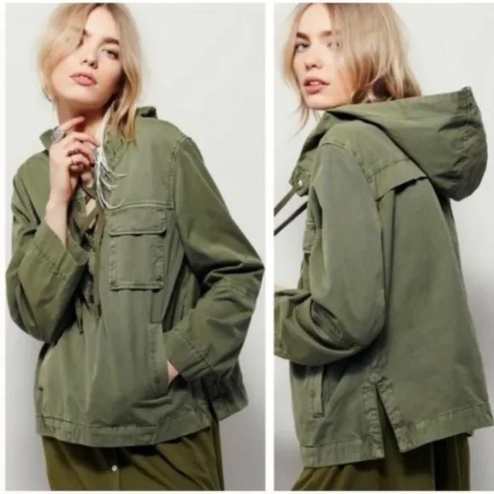 Free People Olive Green Hooded Jacket